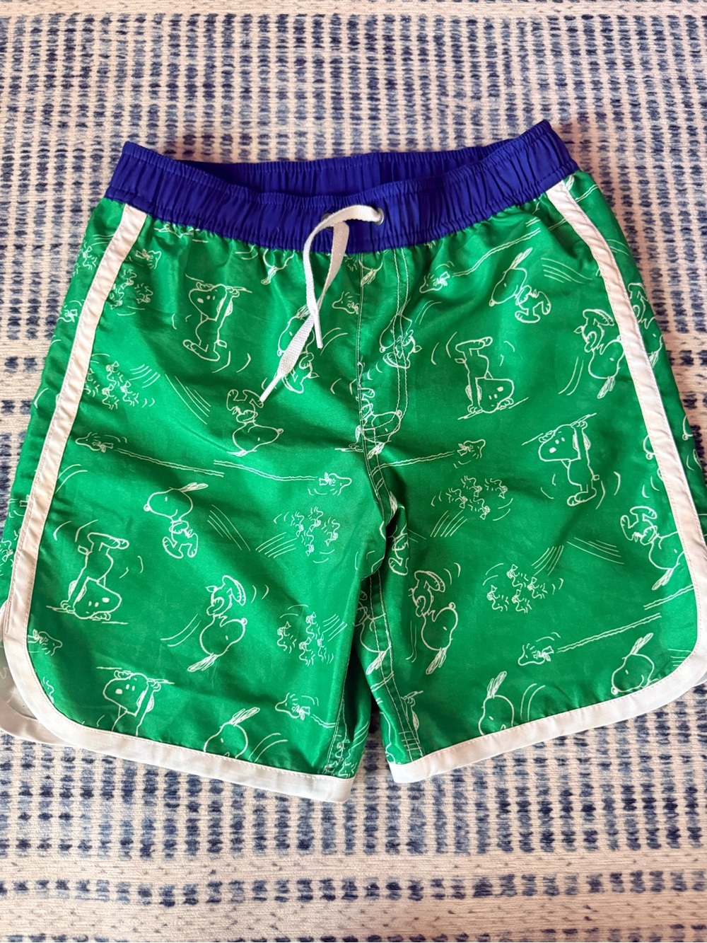 Hanna Andersson Green & Blue Snoopy Kids Swim Trunks